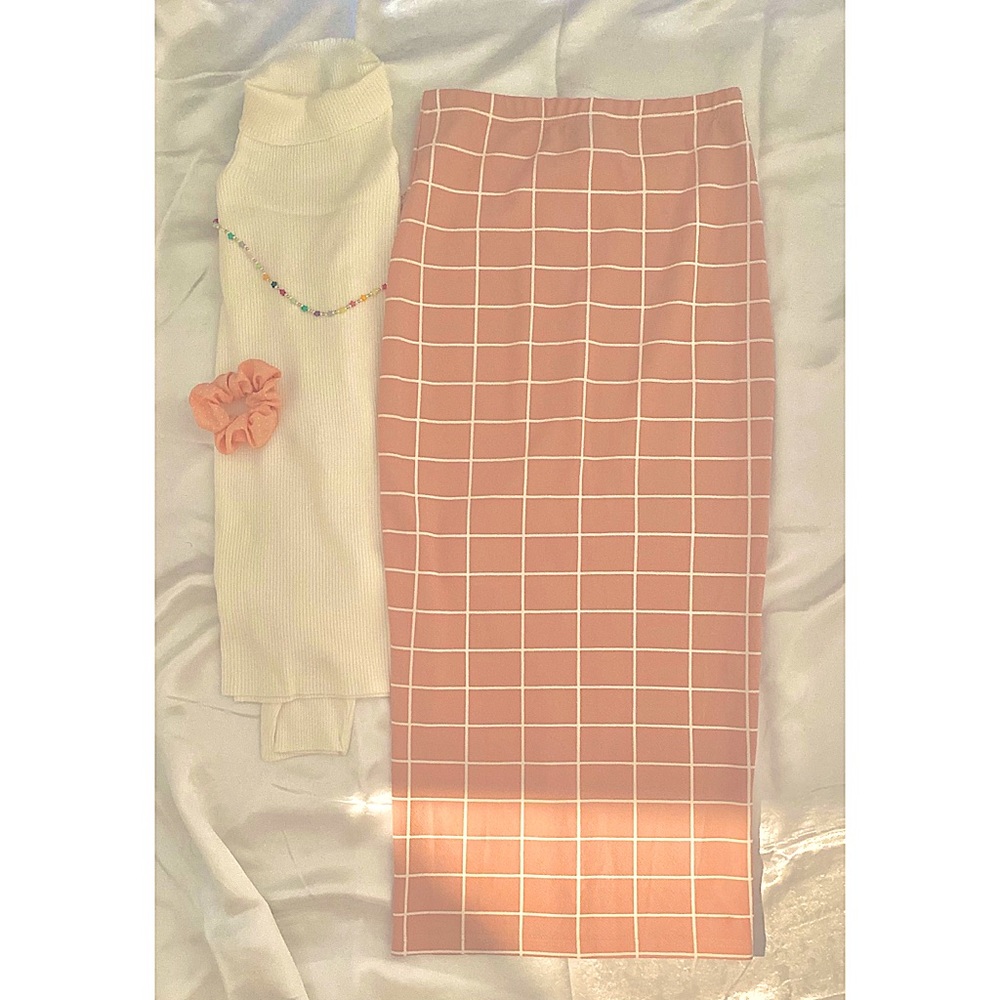High Waist Grid Bodycon Skirt